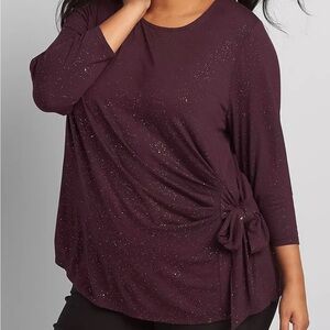 Lane Bryant Side Tie Foil Dot Top in Purple